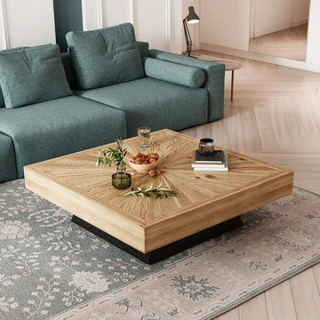 Modern Square Coffee Table with Wooden Top Black & Natural-Richsoul-Coffee Tables,Furniture,Living Room Furniture